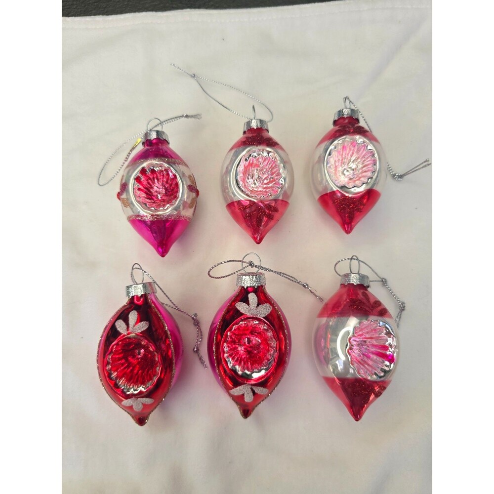 RAZ Imports Vintage Reflector Ornaments 2" Pink/Red Glass Set of 6 Christmas